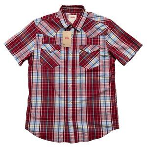 Levi's Shirt Mens Size S Long Sleeve Western Pearl Snap Button Plaid Red NEW